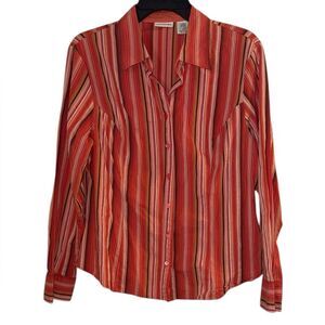 St. John's Bay Large Long Sleeve Multi Autumn Colors Striped Button-Up Shirt
